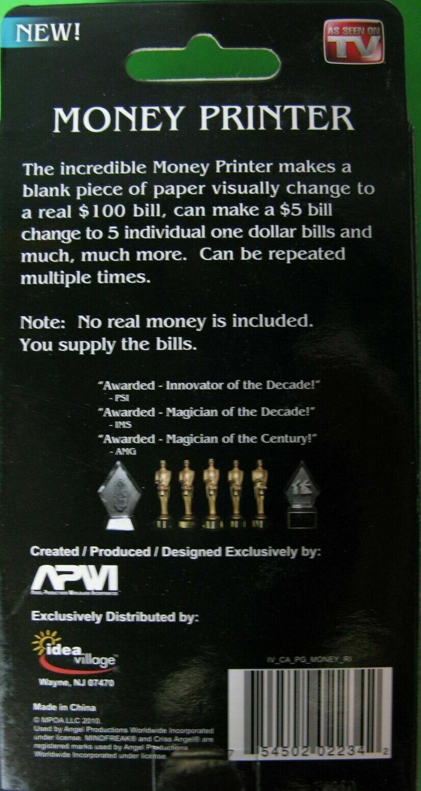 Criss Angel Mind Freak Money Printer New