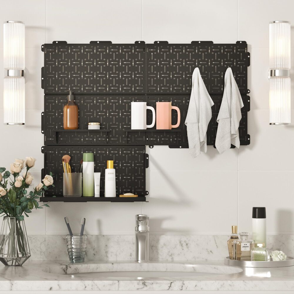 WORKPRO 16”x 16” Metal Peg Board, Foldable Black Pegboard 3 Pack with Round Hole
