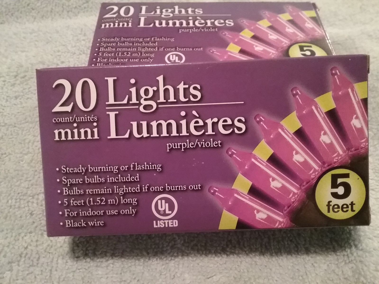 Purple String Mini Lights - 5 Feet Long -Electric *Lot of 2* New Free Shipping