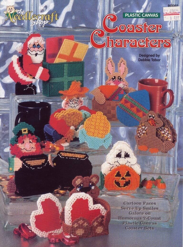 THE NEEDLECRAFT SHOP PLASTIC CANVAS COASTER CHARACTERS VTG 1996