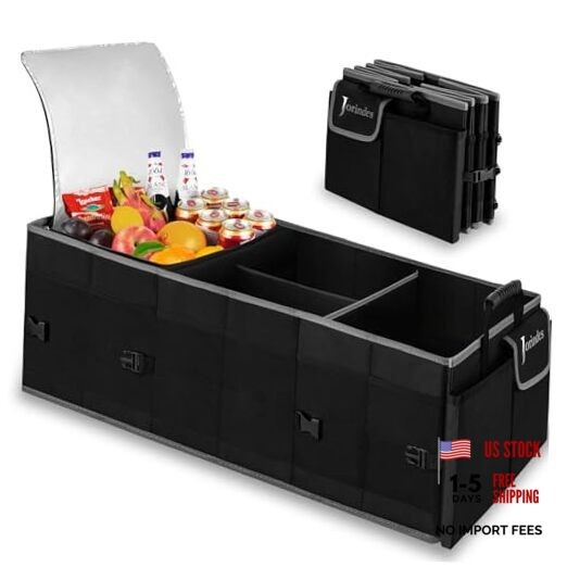 Trunk Organizer With Built-In Insulated Leak Proof Cooler Black with Cooler Bag