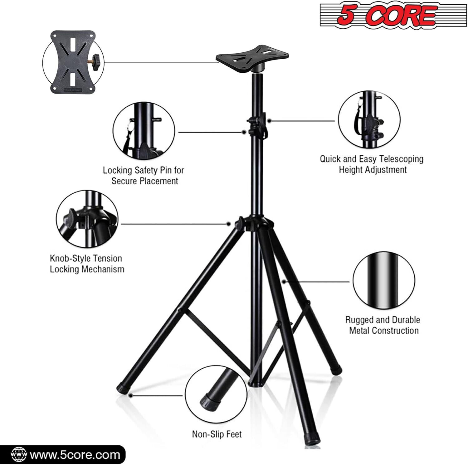5Core Speaker Stand Tripod Floor Short Adjustable DJ Studio Monitor Stands