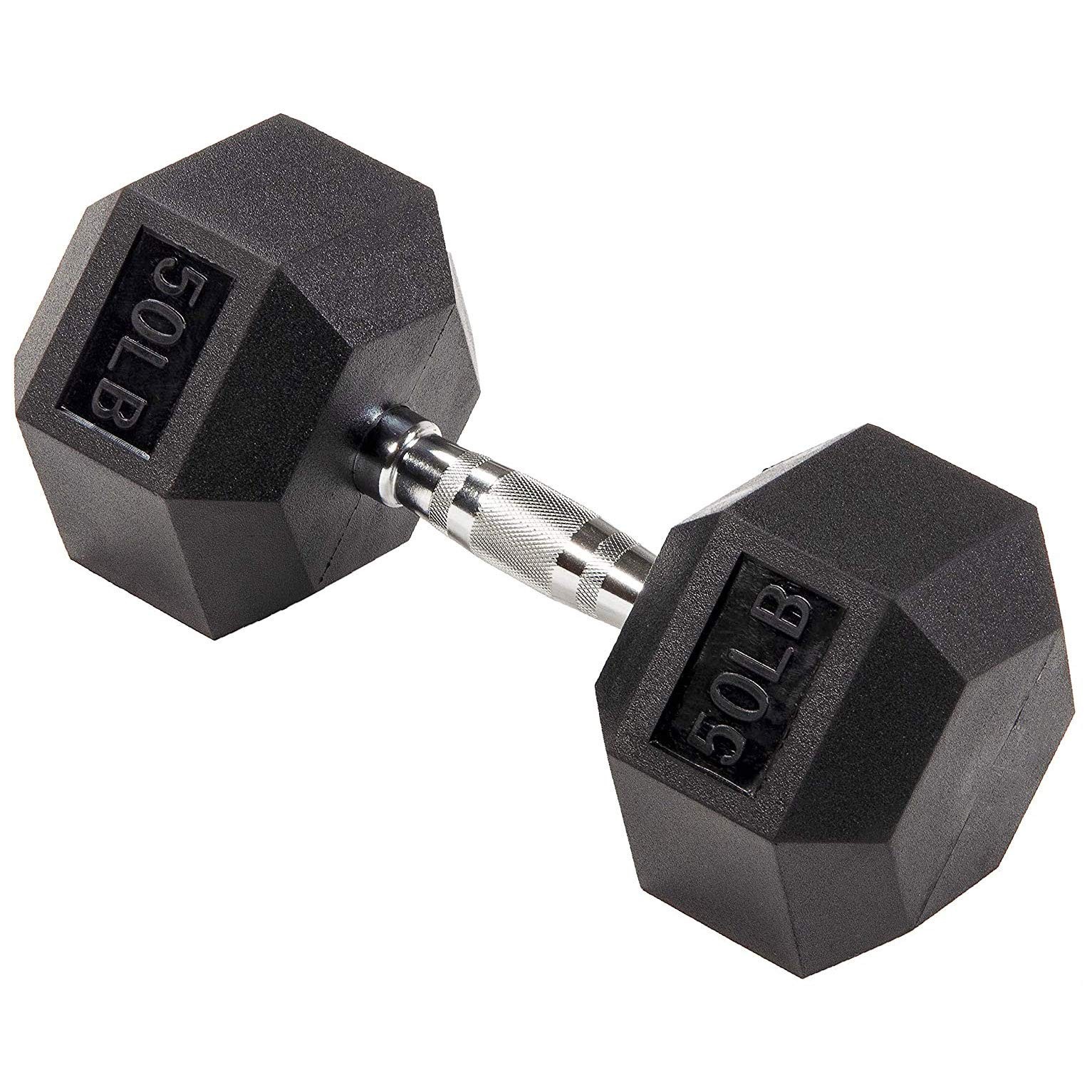 BalanceFrom Rubber Encased Hex Dumbbell In Pairs Or Singles, Black DB50S
