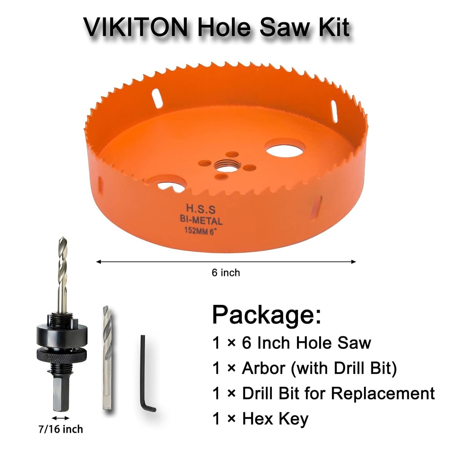 6 Inch Hole Saw with Arbor for Metal Wood and Plastic Cutting, 152Mm Bi-Metal Ho