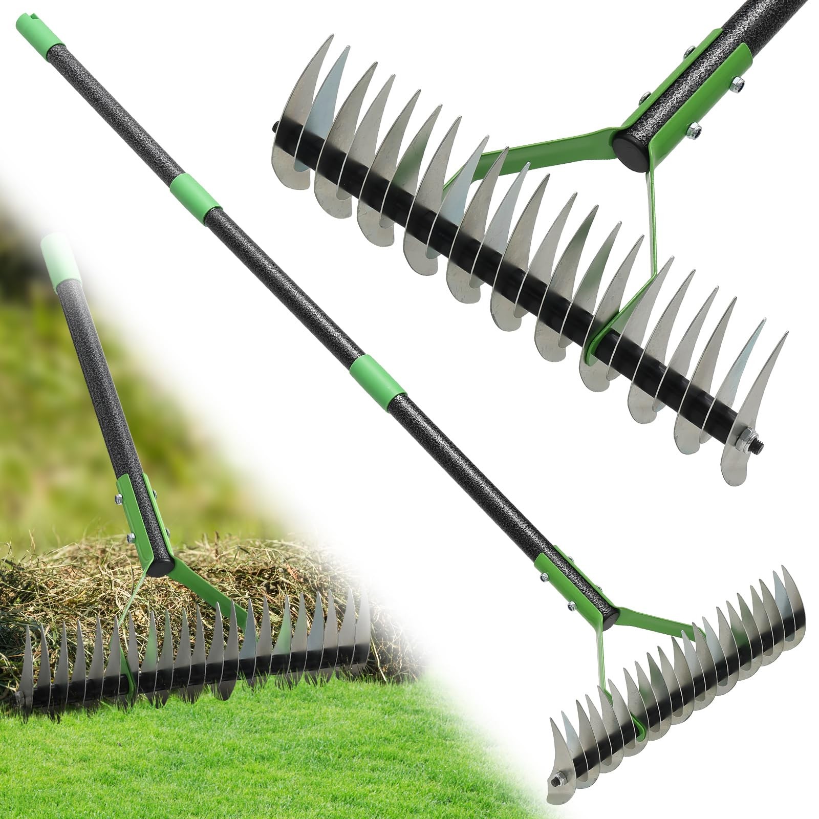 Thatch Rake, 51" Lawn Thatching Rake for Cleaning Dead Grass, 13 Inch Wide He...