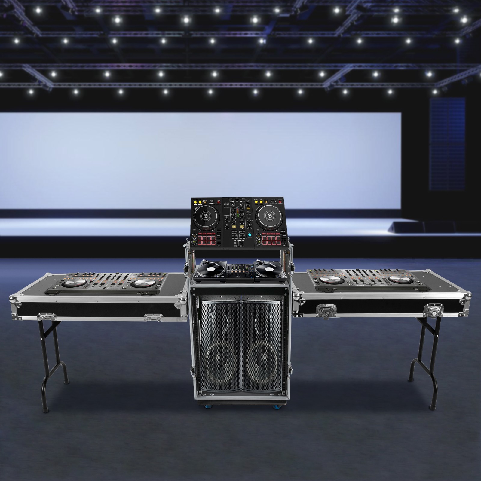 14U PA DJ Cabinet Black Rack Free Standing Network & Stereo Rack With 4 Wheels