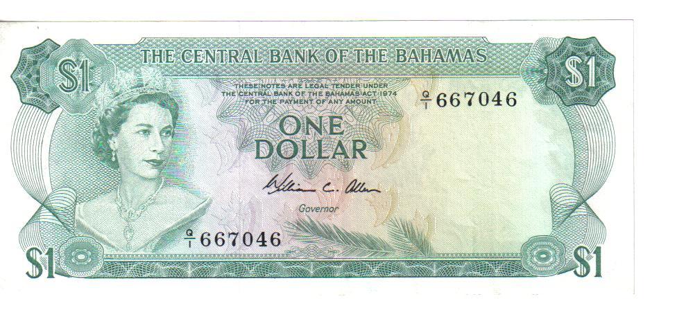 BAHAMAS, $1 ,QEII, L. 1974, XF / aUNC