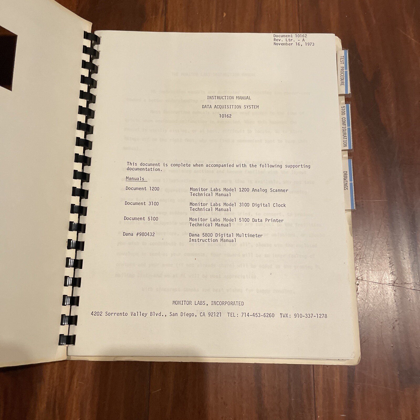 Monitor Labs 10162 Data Acquisition System Instruction Manual