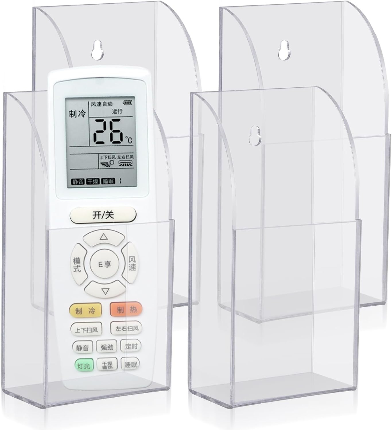 4-Pack Clear Acrylic Wall-Mount Remote & Media Organizer, Single Compartment Pen