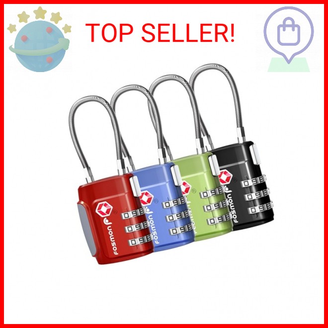 Fosmon TSA Approved Luggage Locks, Cable Suitcase Travel Lock, 3 Digit Long Shac