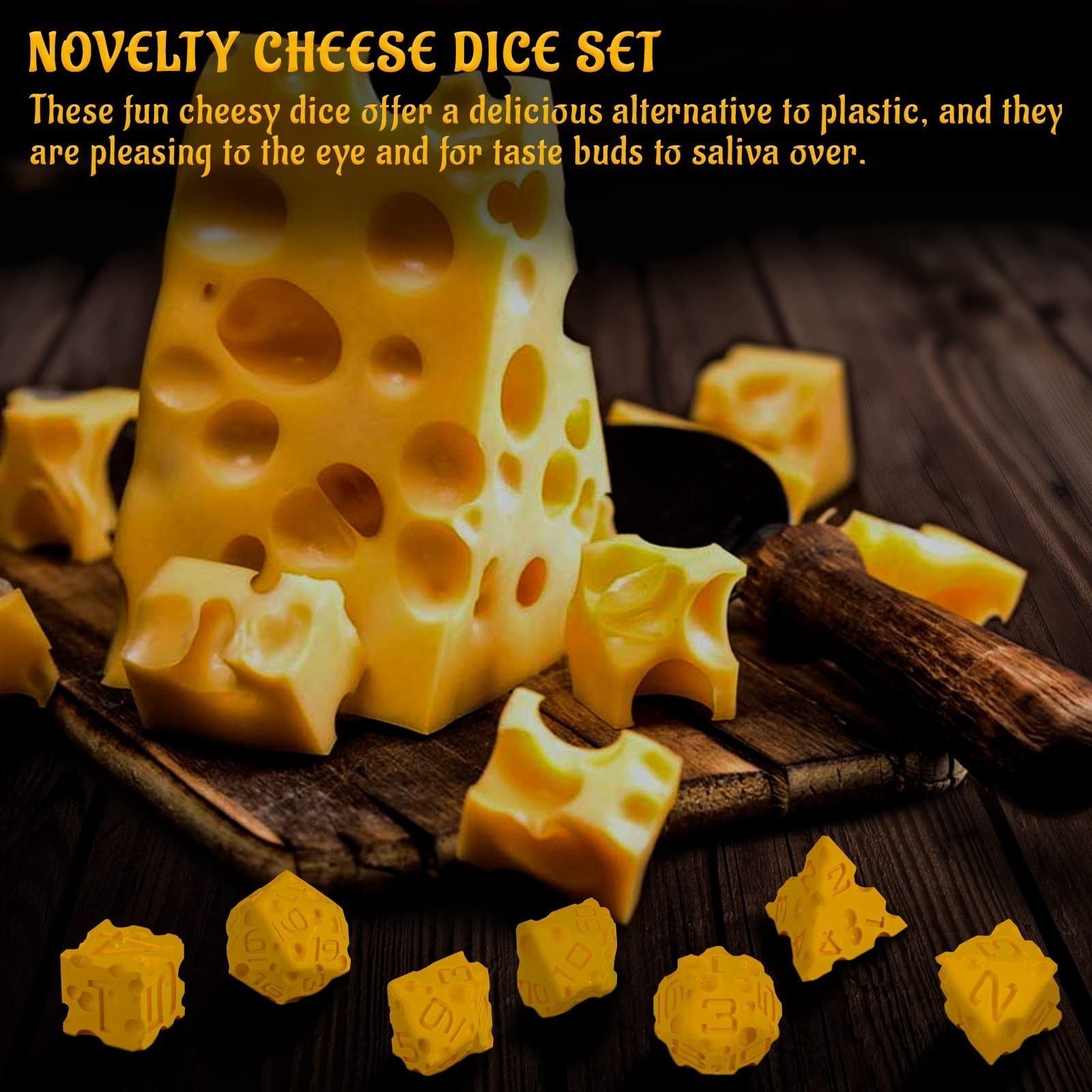 ***  DND Cheese Dice 3D Printed 7PCS Polyhedral Food Themed Set Standard +?  ***
