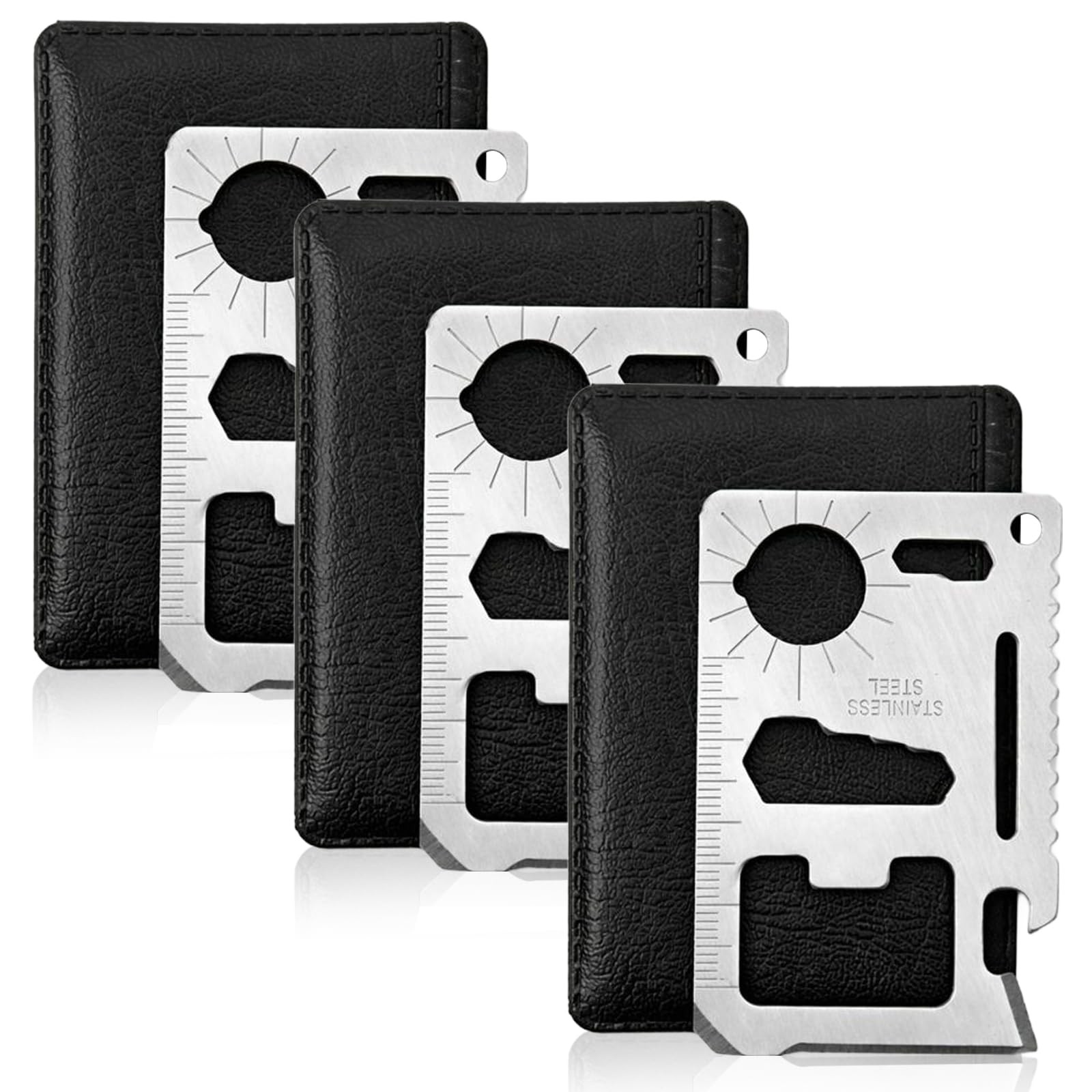 3-pices 11-in-1 Stainless Steel Survival Credit Card Multitool – Slim Black