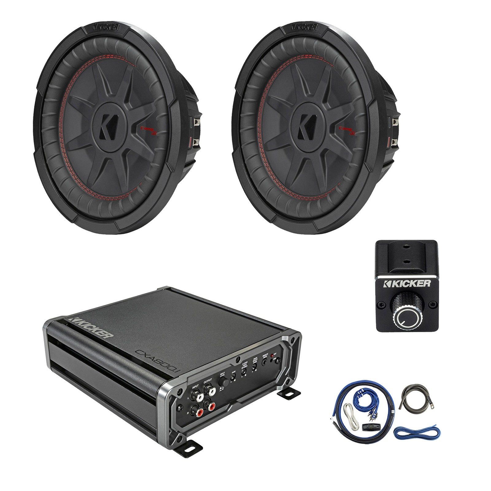 Kicker CXA800.1 800W Mono Amplifier w/Kit, Dual Bass Remote, 2x 10" Subwoofer