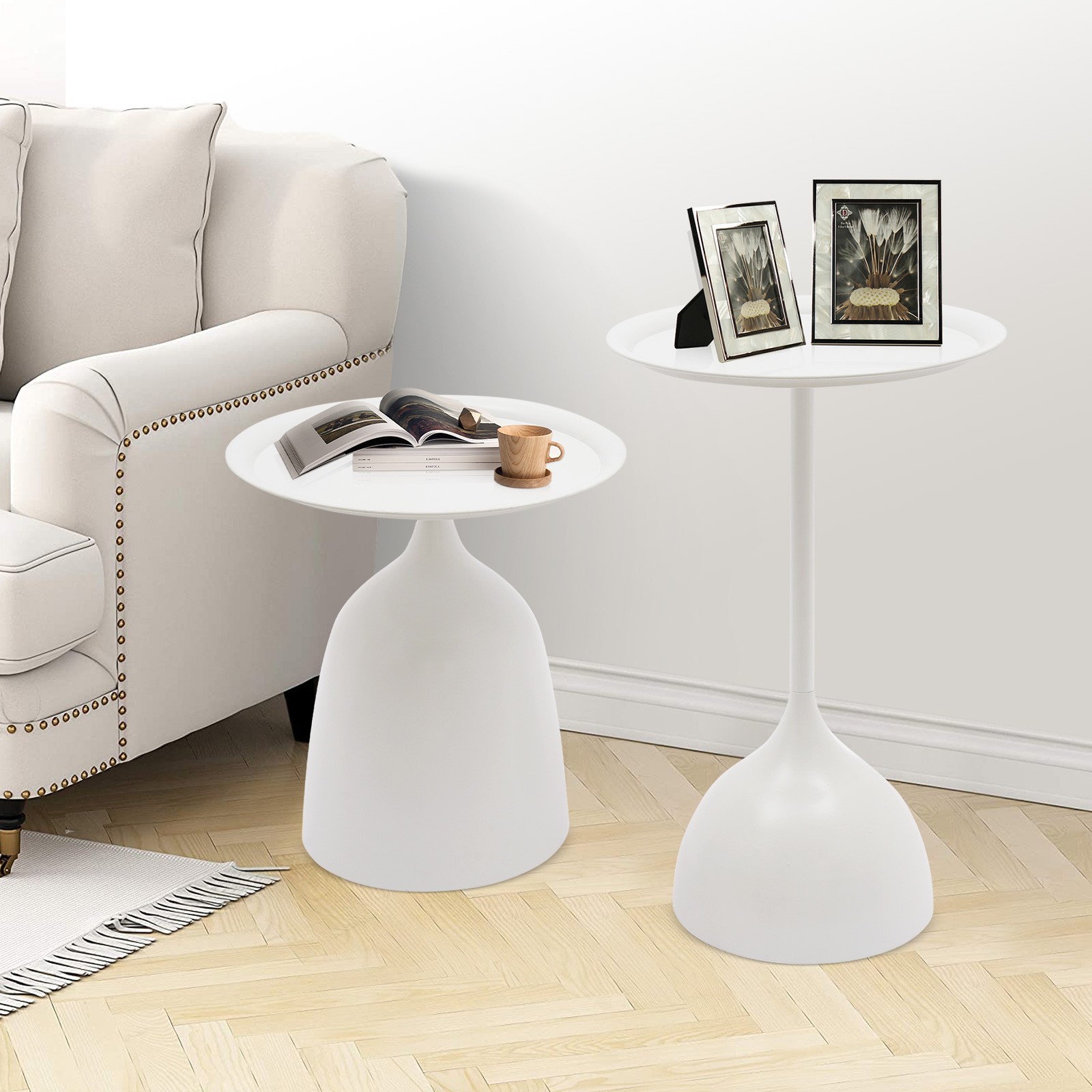 Set of 2 Side Tables Nesting Tables Round Side Table Set End Table Set White USA