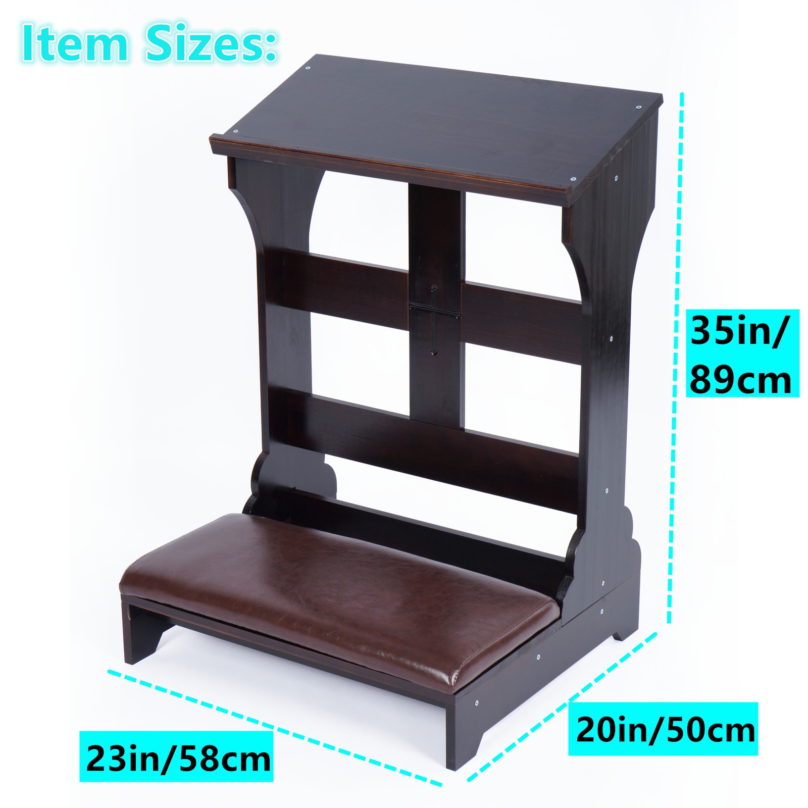 Prayer Bench Stool Solid Wood Prayer Kneeler w/ Shelf & Cushion Church Prayer