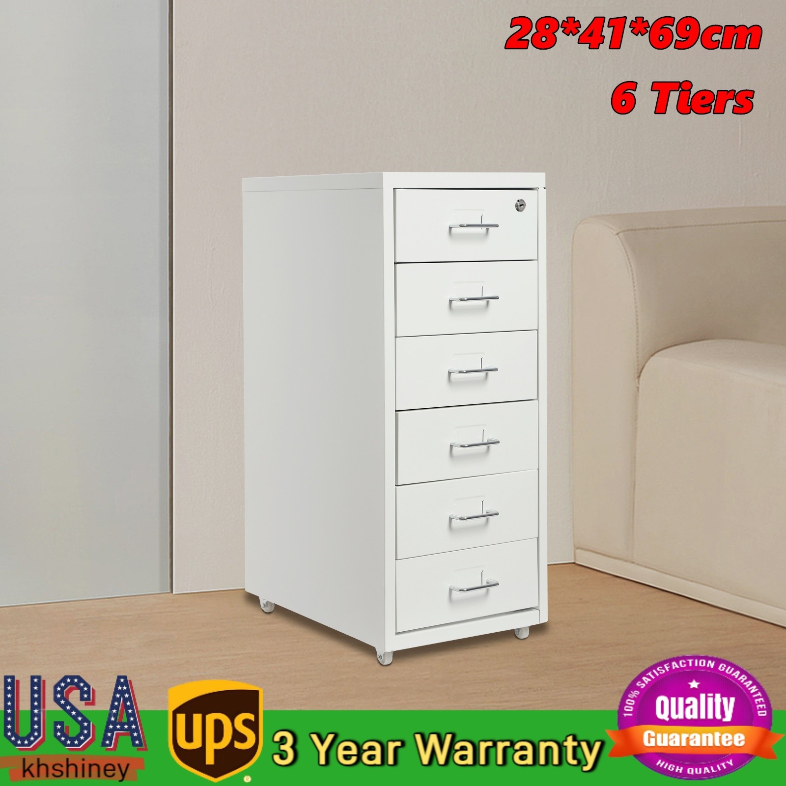 6-drawers Vertical File Cabinet Filing Cabinet Office Storage Organizer w/Wheels