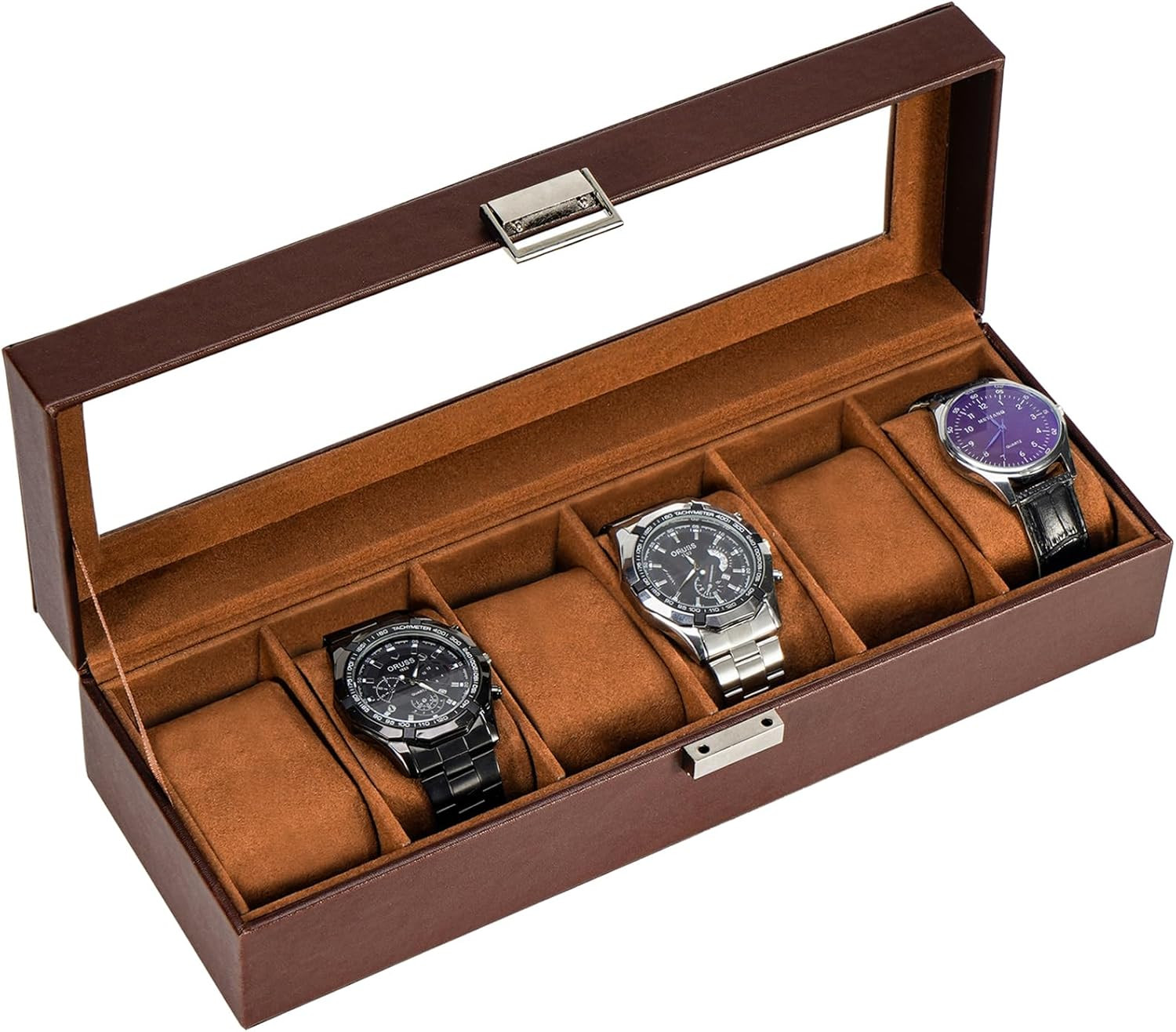 Watch Box, Fathers Day Gift for Dad, 6 Slot Mens Watch Case, Watch Storage Holde