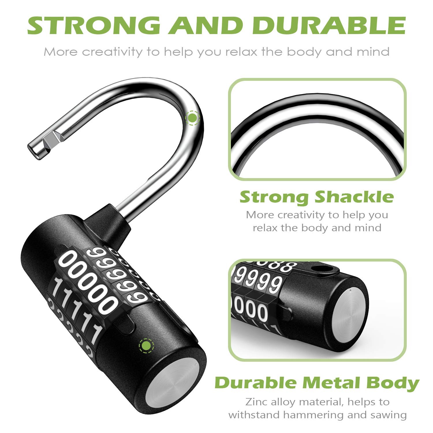 KeeKit 5 Digit Combination Lock, Re-settable Padlock, Black