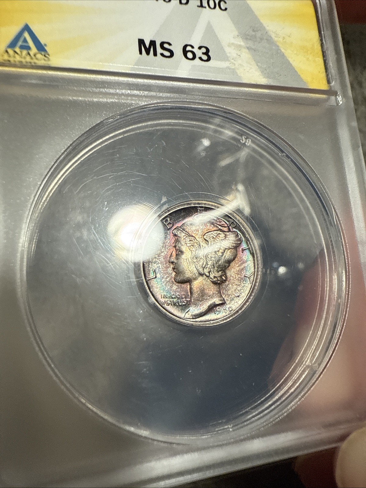 1940-D Mercury Dime ANACS MS63 Gorgeous Toning Wow