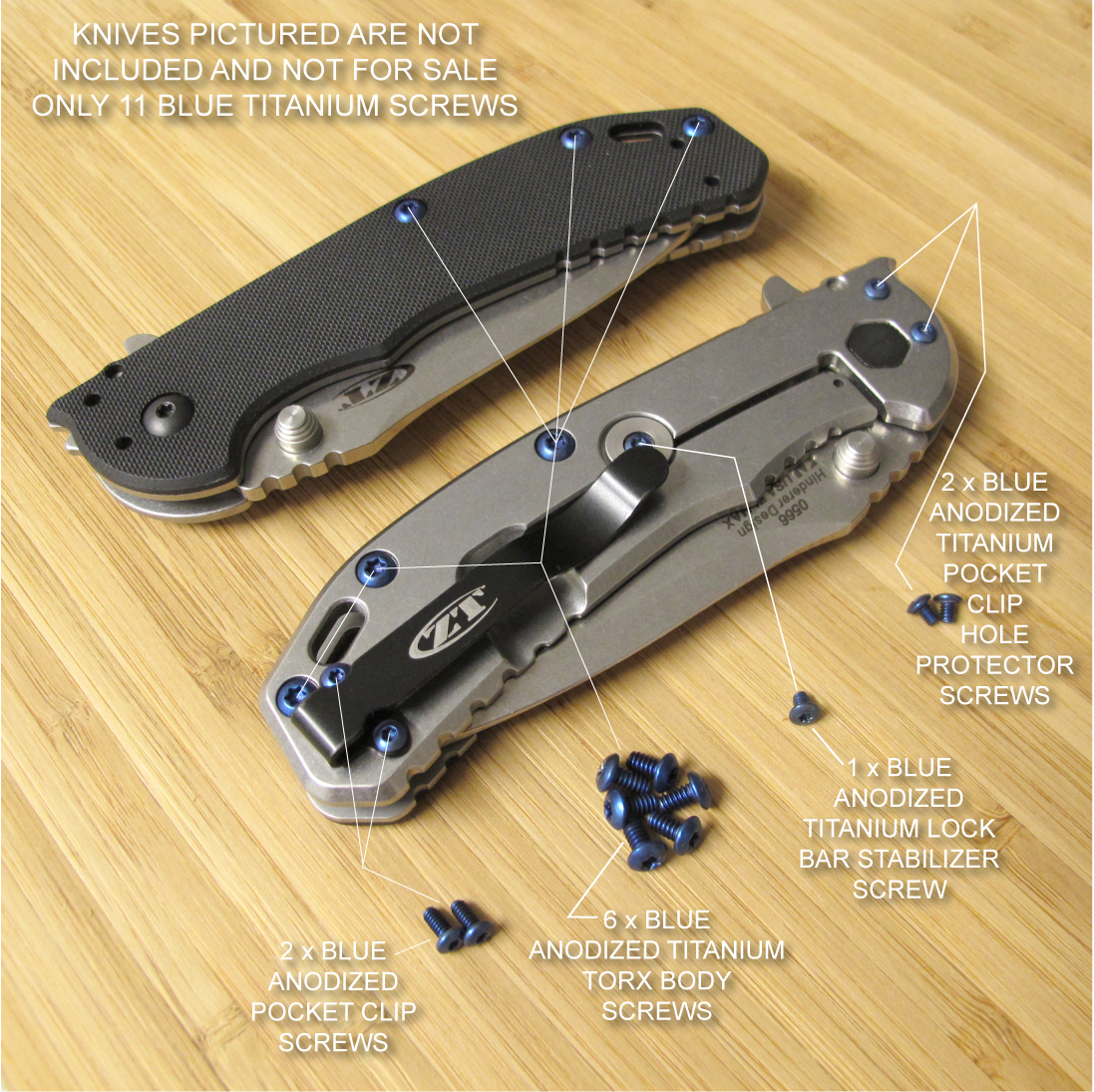 Zero Tolerance ZT0566 566 ZT Knife 11PC Titanium Body Pocket Clip Screw Set BLUE