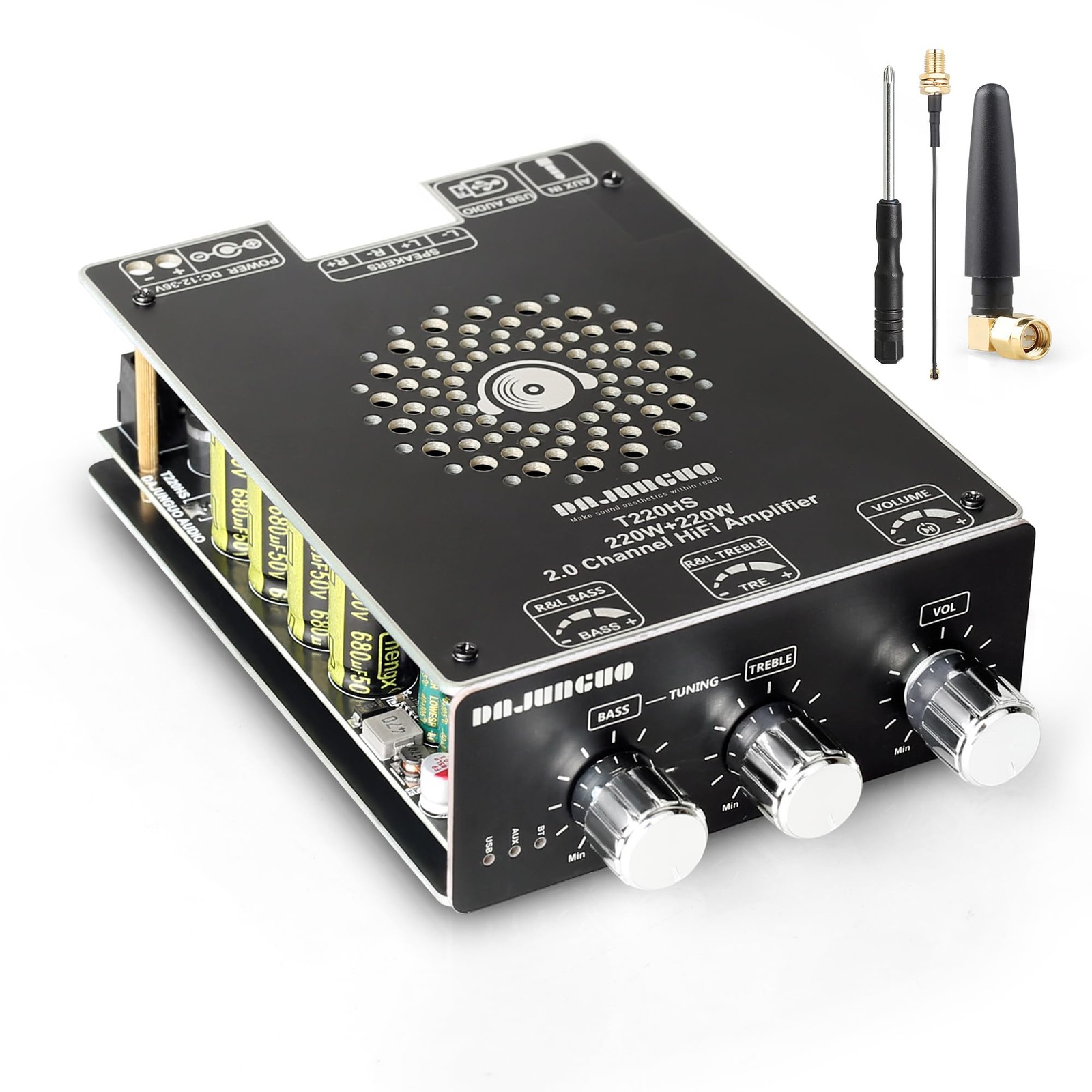 440W Audio Amplifier Board with Treble and Bass Control, Black2 T220HS