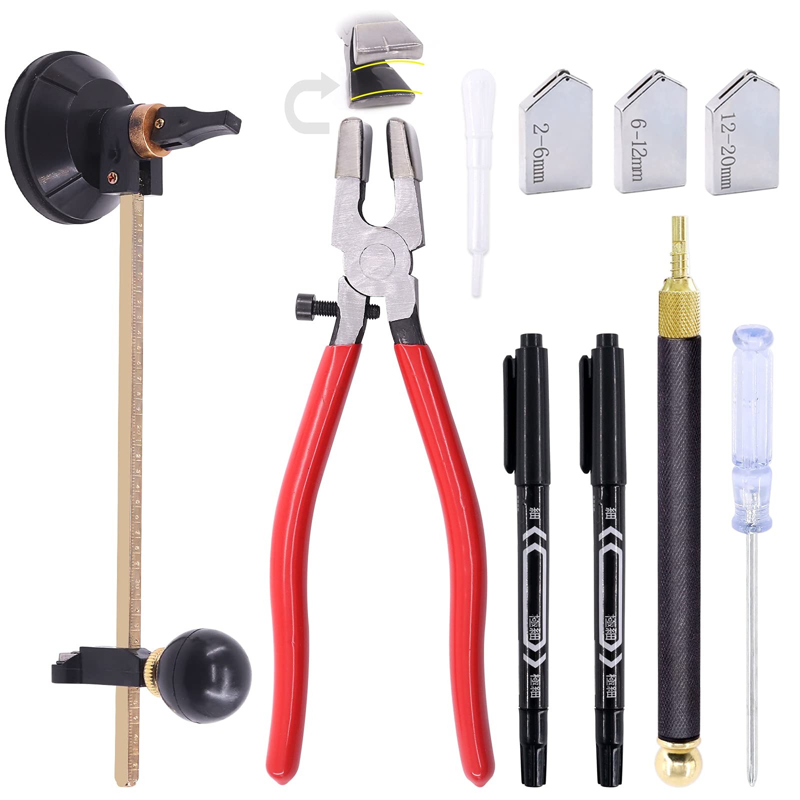 Mardatt 9 Pcs Glass Cutting Tool Set Kit Includes Adjustable Circular Glass...