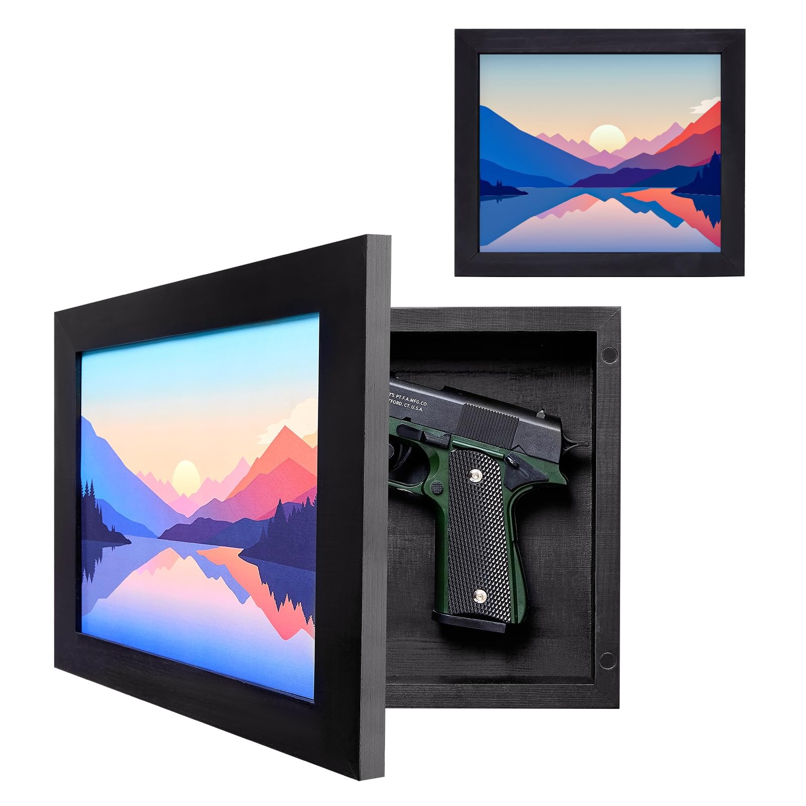 Hidden Gun Storage, Hidden Gun Safe for Pistols with Magnetic, Wooden Picture...