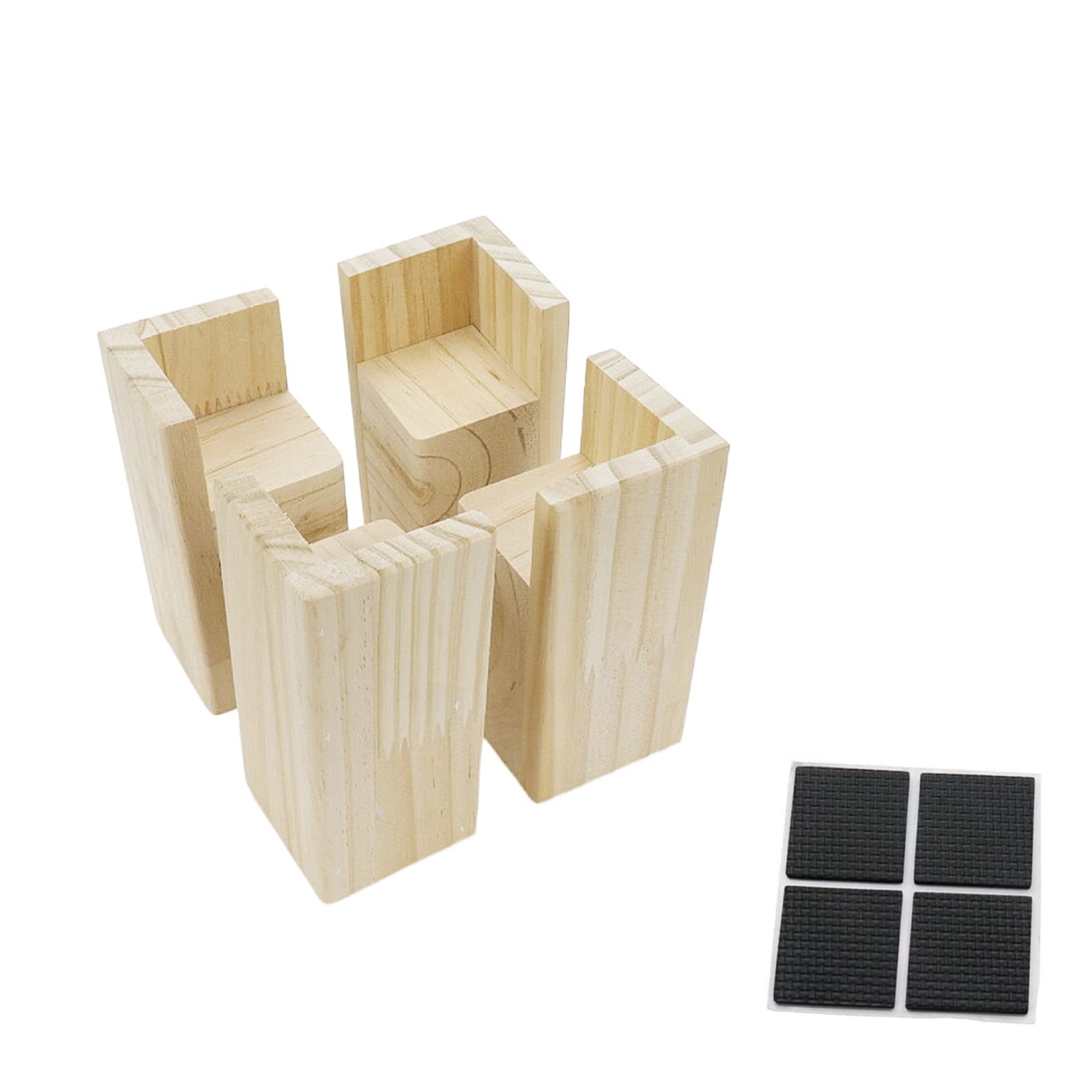 Set of 4 Wood Bed Risers Furniture Square Risers Wooden Solid Wood Original C...