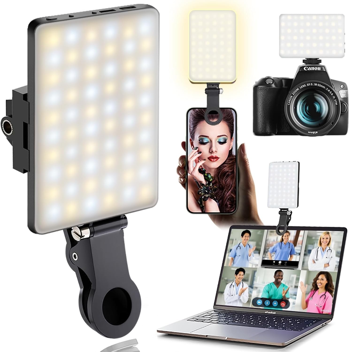 60 LED Portable Selfie Light Video Conference Lighting with Clip & Black