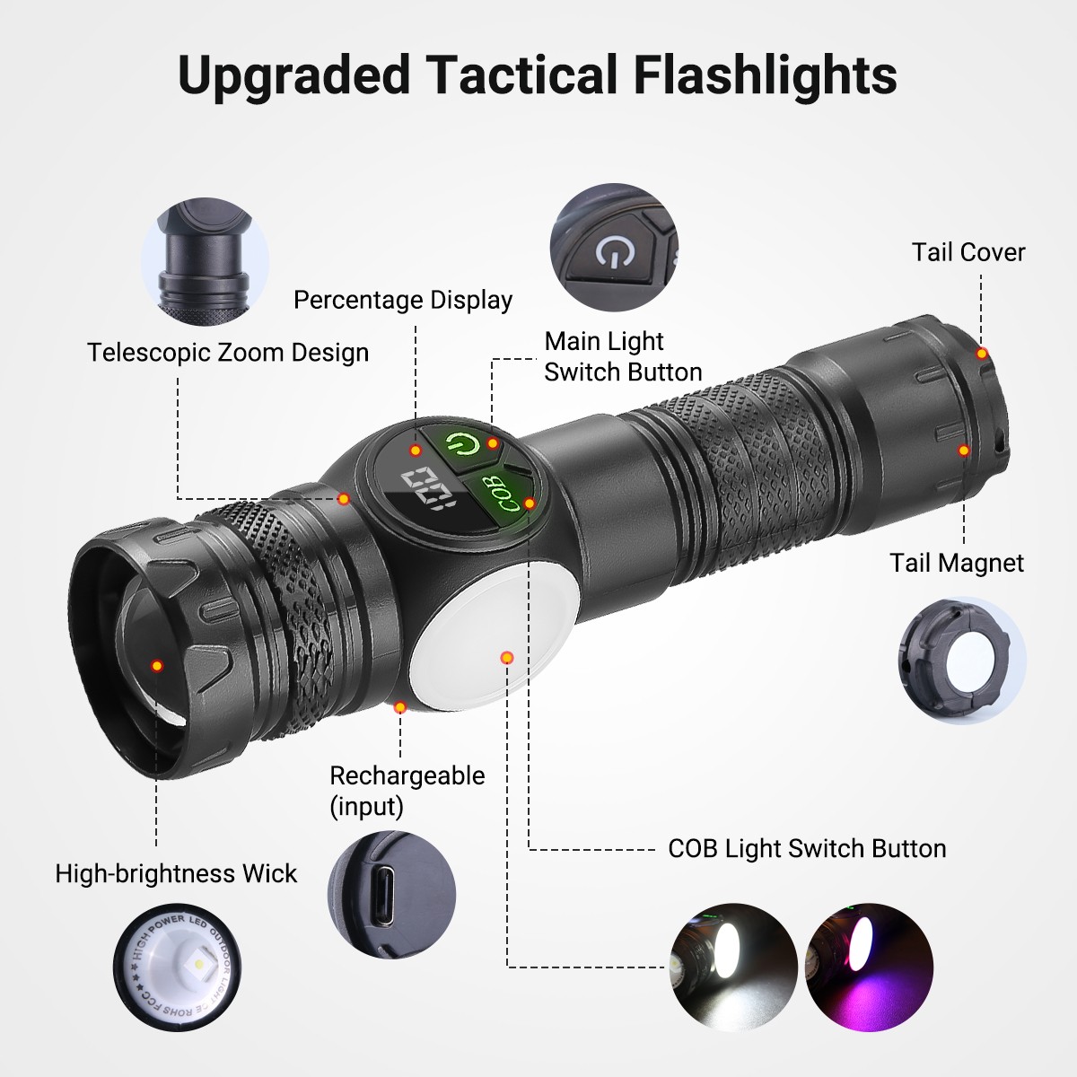 Super Bright 9900000Lumens LED Magnetic Flashlight Rechargeable LED Work Lights