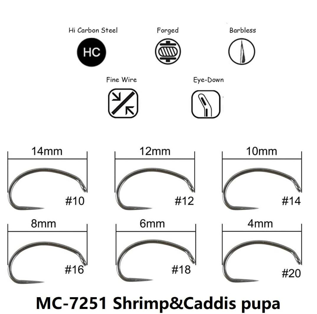 Maxcatch 100pcs 10# - 18# Fish-Friendly Barbless Fly Tying Hooks Dry&Wet&Nymph