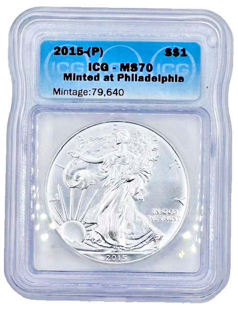 2015 (P) SILVER EAGLE ICG BLUE LABEL MS70 🔥ONLY 79,640 STUCK TOP POP 🔥