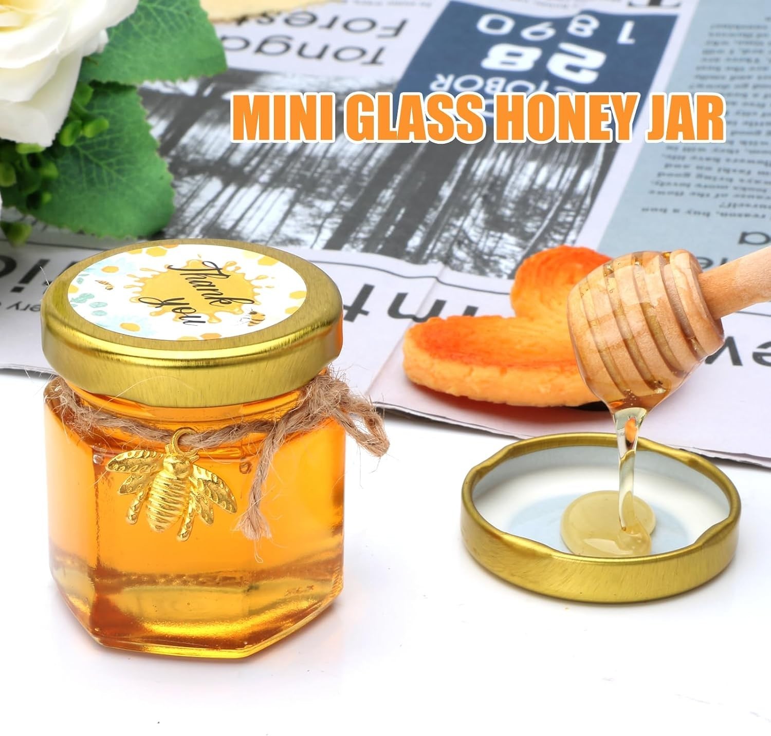 60-Pack Hexagonal Honey Cans with Bee Pendants