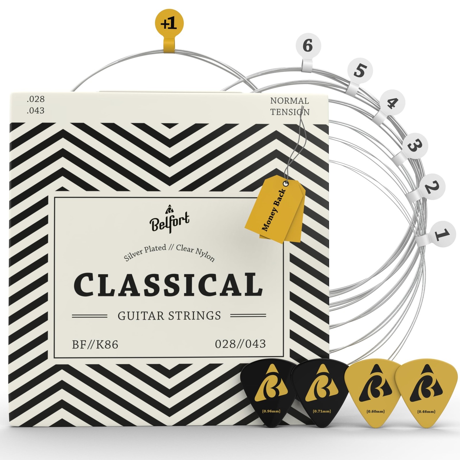Belfort Classical Guitar Strings Nylon - Classical Nylon Strings Coated in Si...
