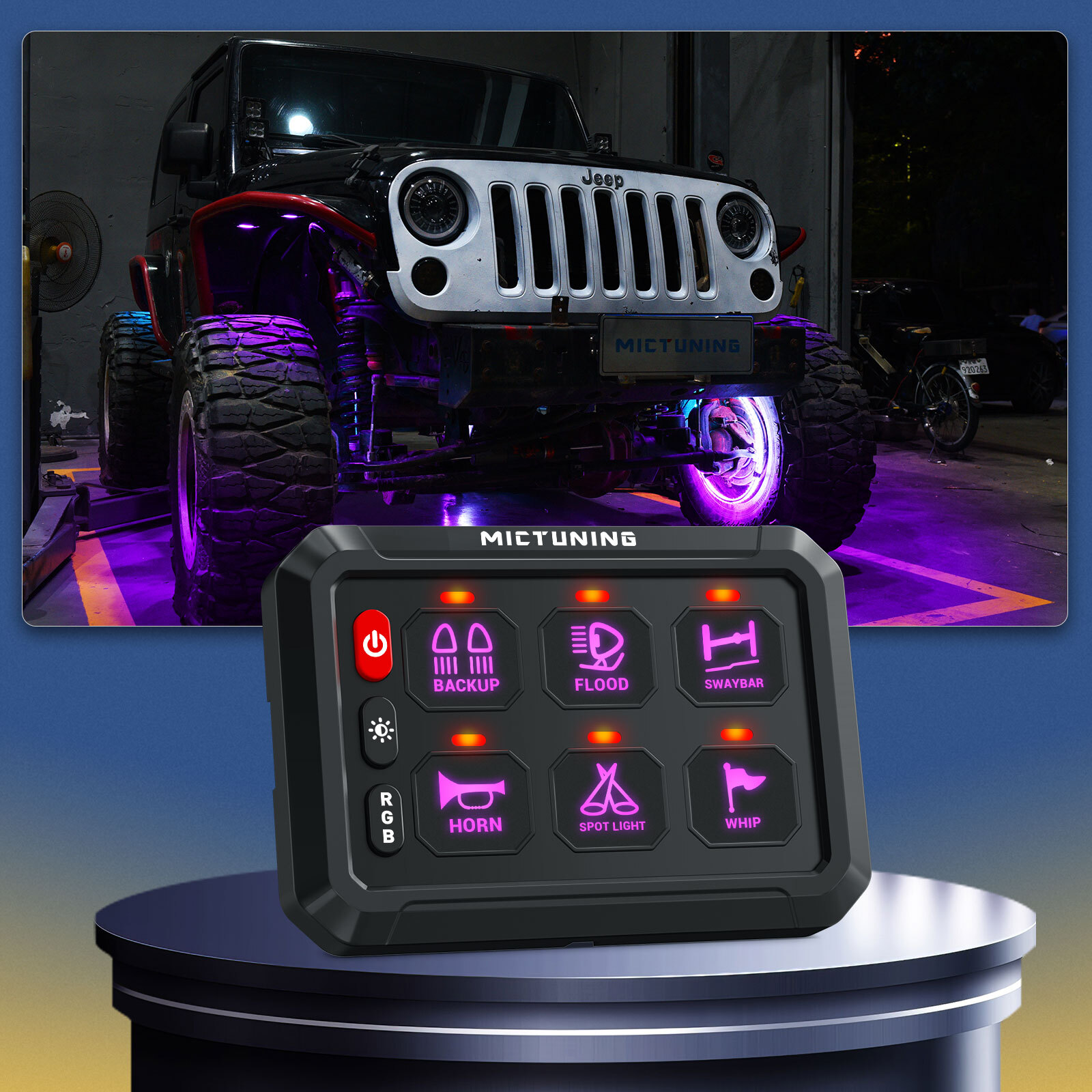 MICTUNING 6 Gang RGB Switch Panel LED 12/24V Toggle Momentary Strobe Relay Box