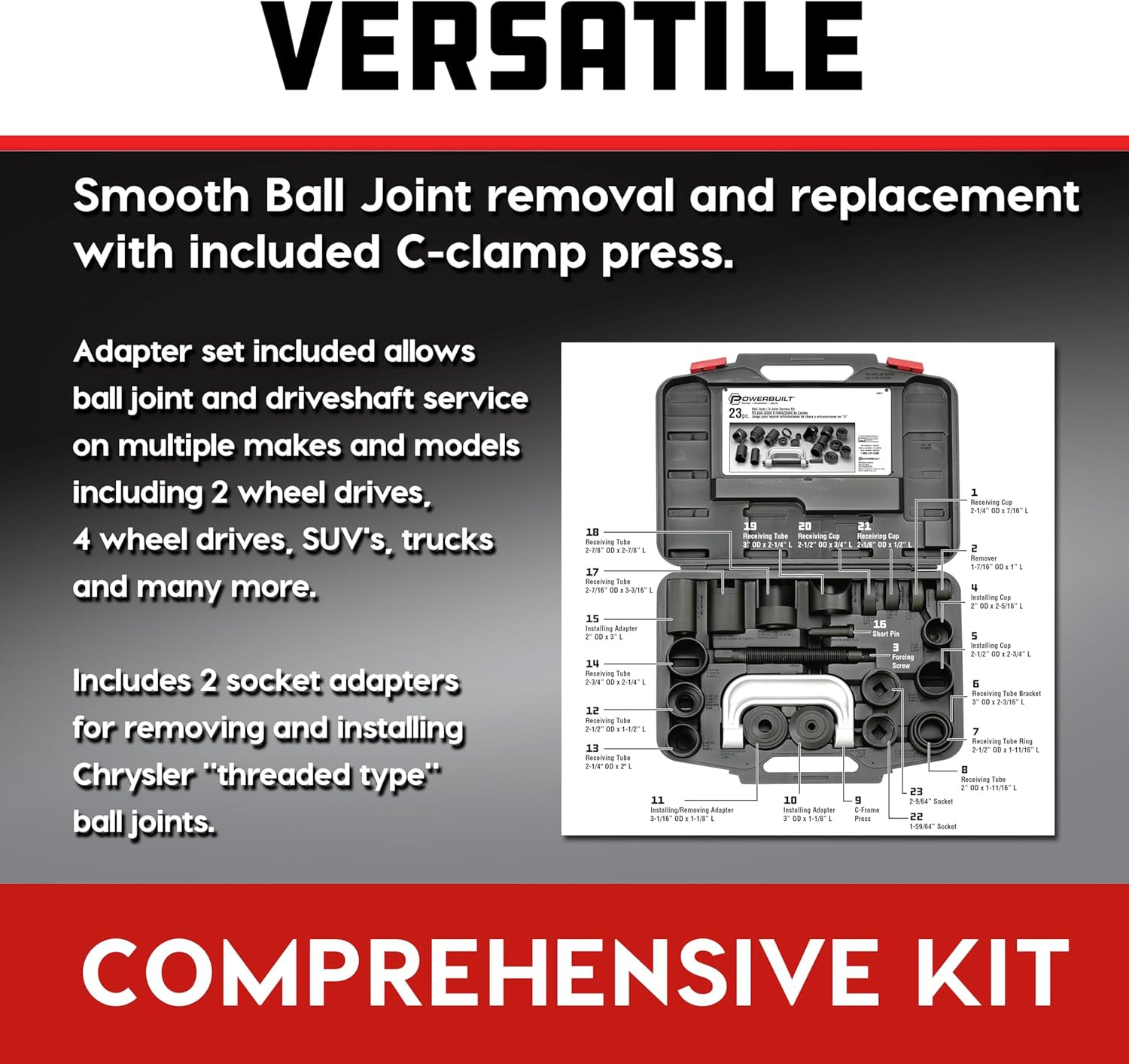 23-Piece Ball Joint Service Tool Kit - Remove & Install Ball Joints Easily