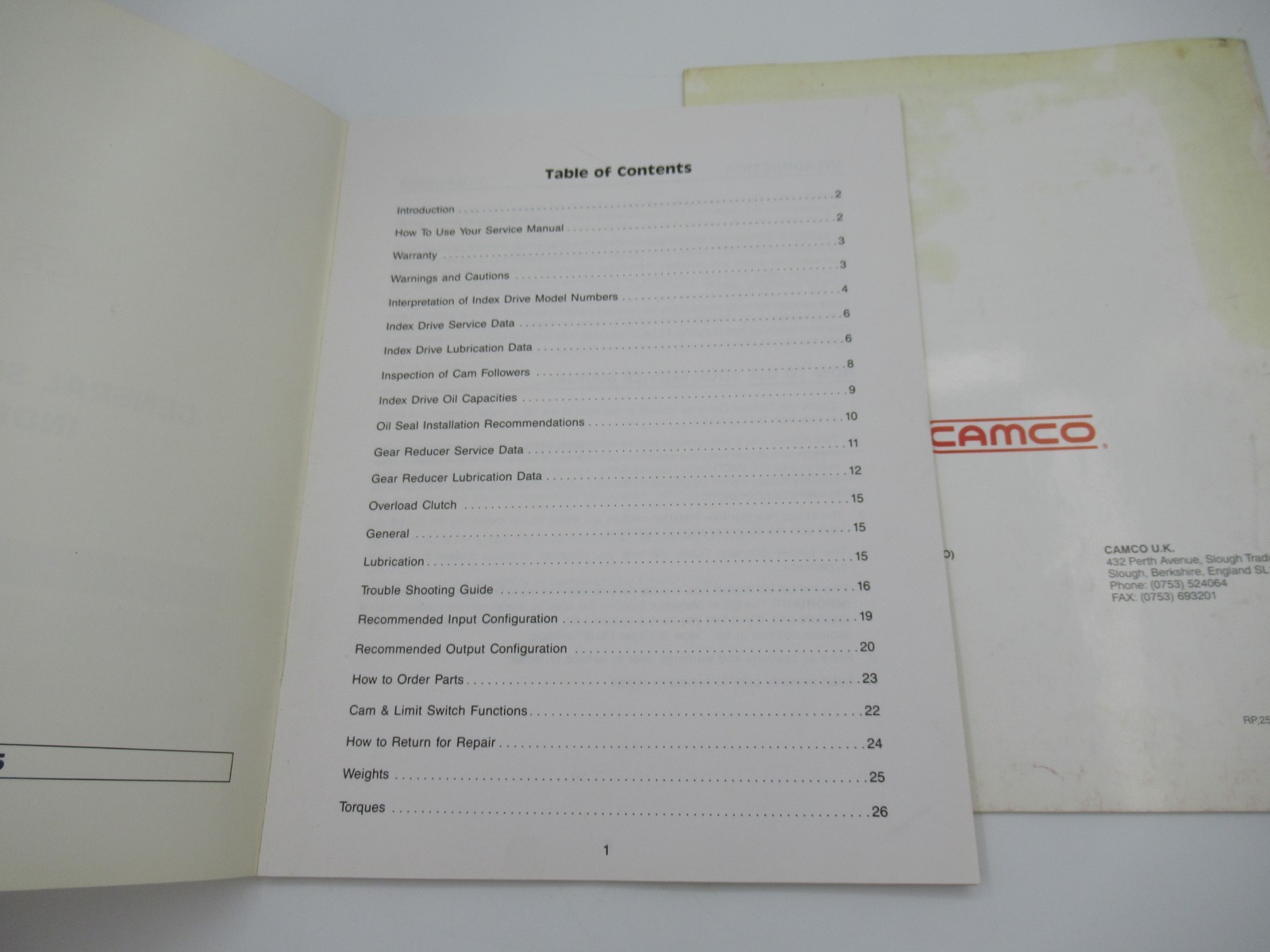 CAMCO Service Manuals RDM Series Index Drives "Look"
