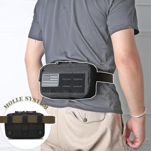 2 Pack Tactical MOLLE Admin Pouch with US Flag Patch and Keychain