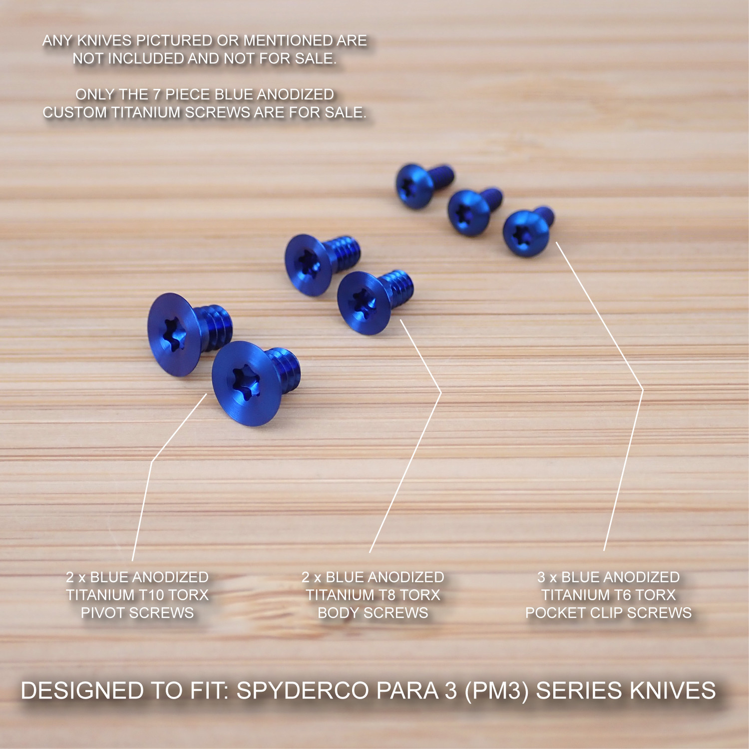 Spyderco Paramilitary Para 3 PM3 Custom Titanium 7pc BLUE Anodized Screw Set