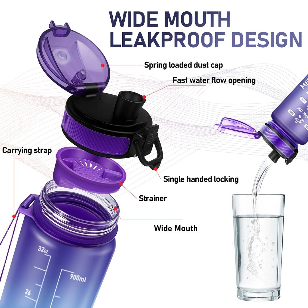 32oz Motivational Water Bottle (Purple & Blue)