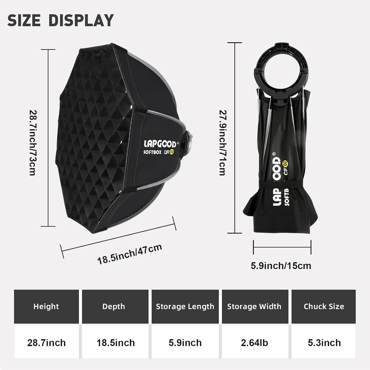 Bowens Mount Softbox 24''/60CM Handheld Quick Set-Up, S-Type Bracket Compatible