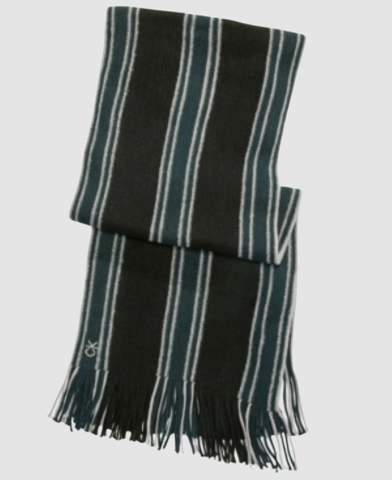 $55 Calvin Klein Men's Green Wide Stripe Knit Fringe Scarf One Size 10'W x 70"L