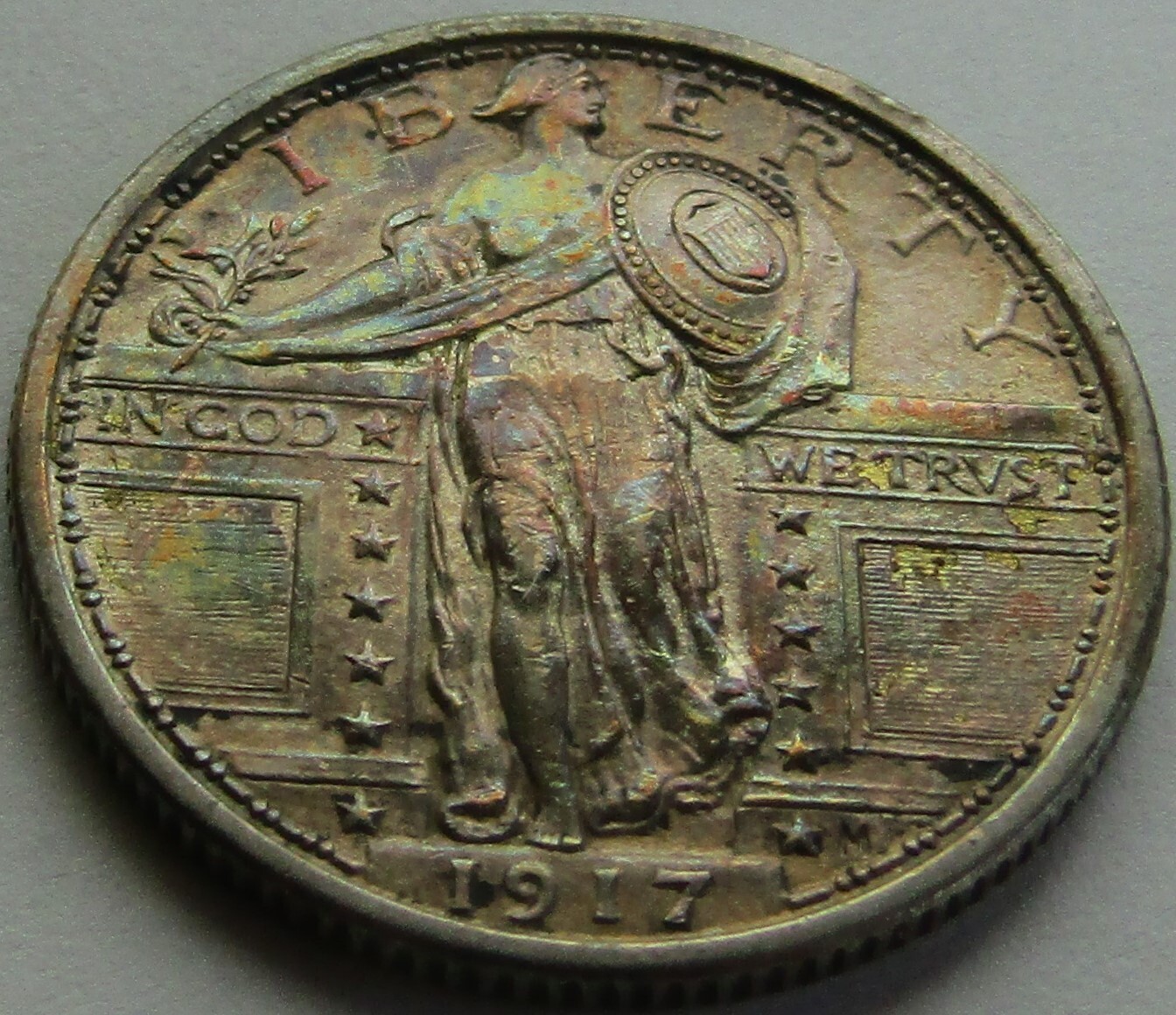 1917 Type 1 Standing Liberty Quarter, AU-AU+, Full Head (FH)