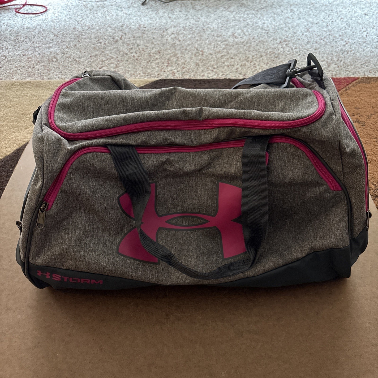 Under Armour Storm Duffel Pink Gray Gym Travel Weekend Bag