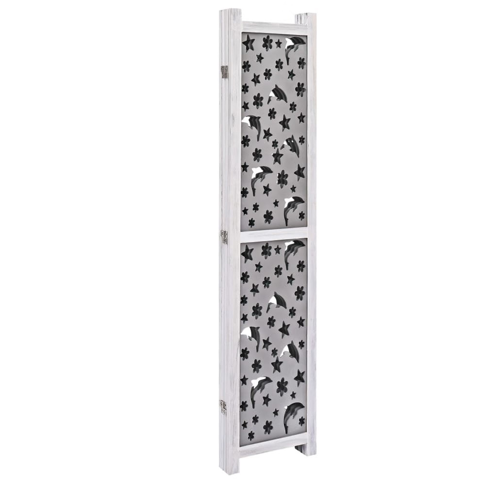 4-Panel Room Divider Gray 55.1"x65" Solid Wood