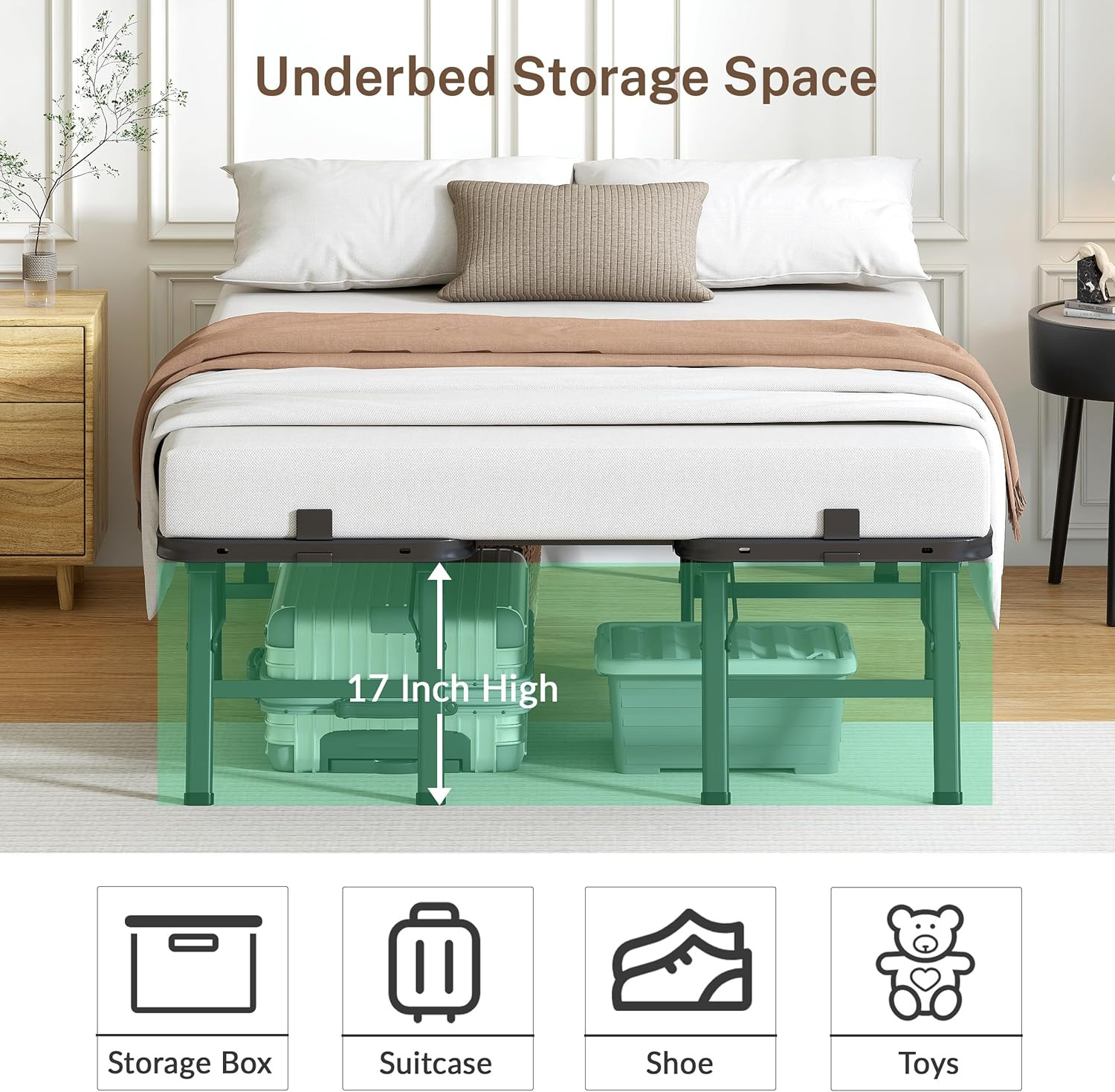 18 Inch Full Metal Bed Frame Folding Bed Frame Tool-Free Assembly Mattress Found