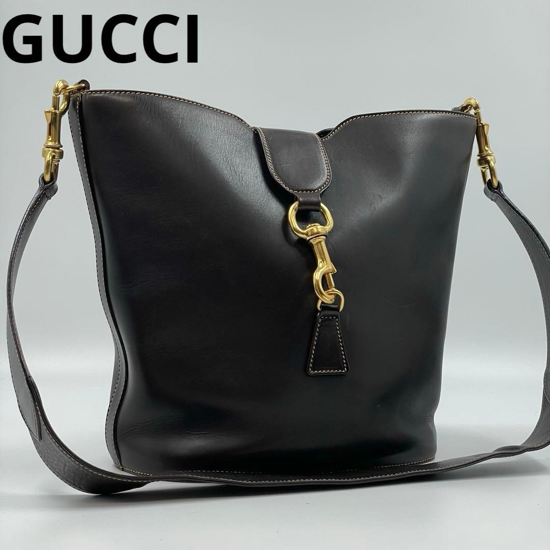 Vintage Gucci Jackie Brown Leather Shoulder Bag Gold Piston Hardware Auth