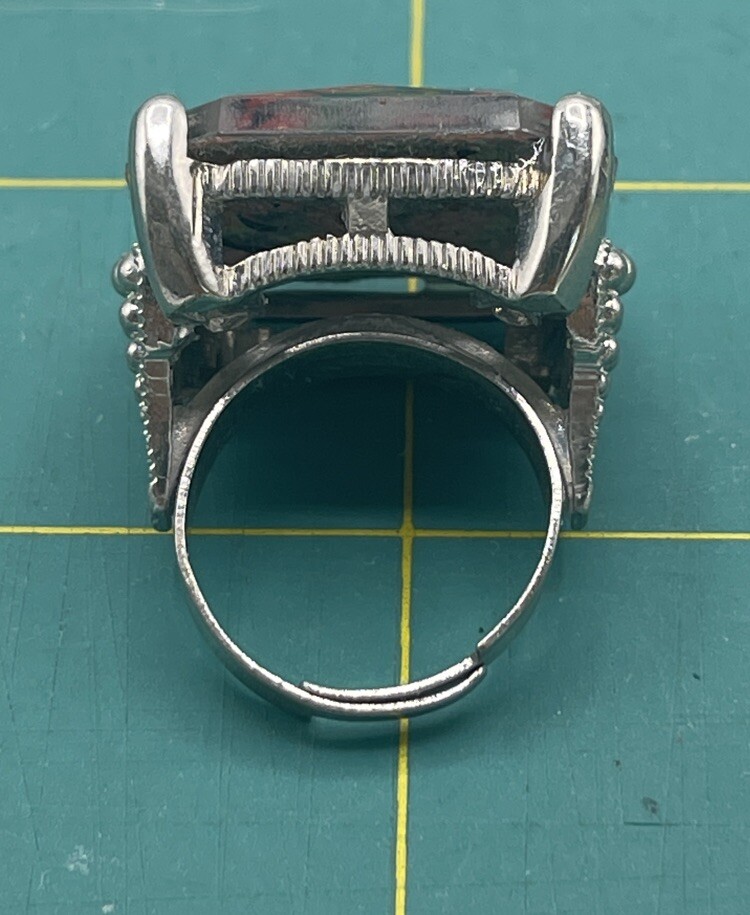 Silver Strawberry Square Enamel Ring Size 6.5
