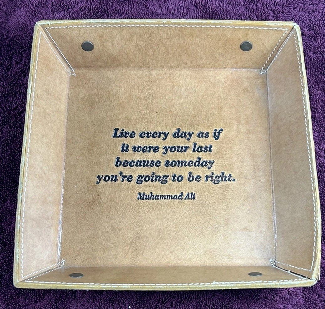 NWT Two's Company Leather Desk Tray, Catch All, w/  Muhammad Ali Saying “