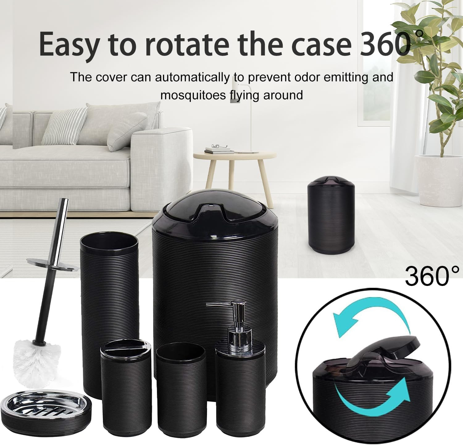 Elegant 6-Piece Black Bathroom Accessories Set for Home Décor and Gifts